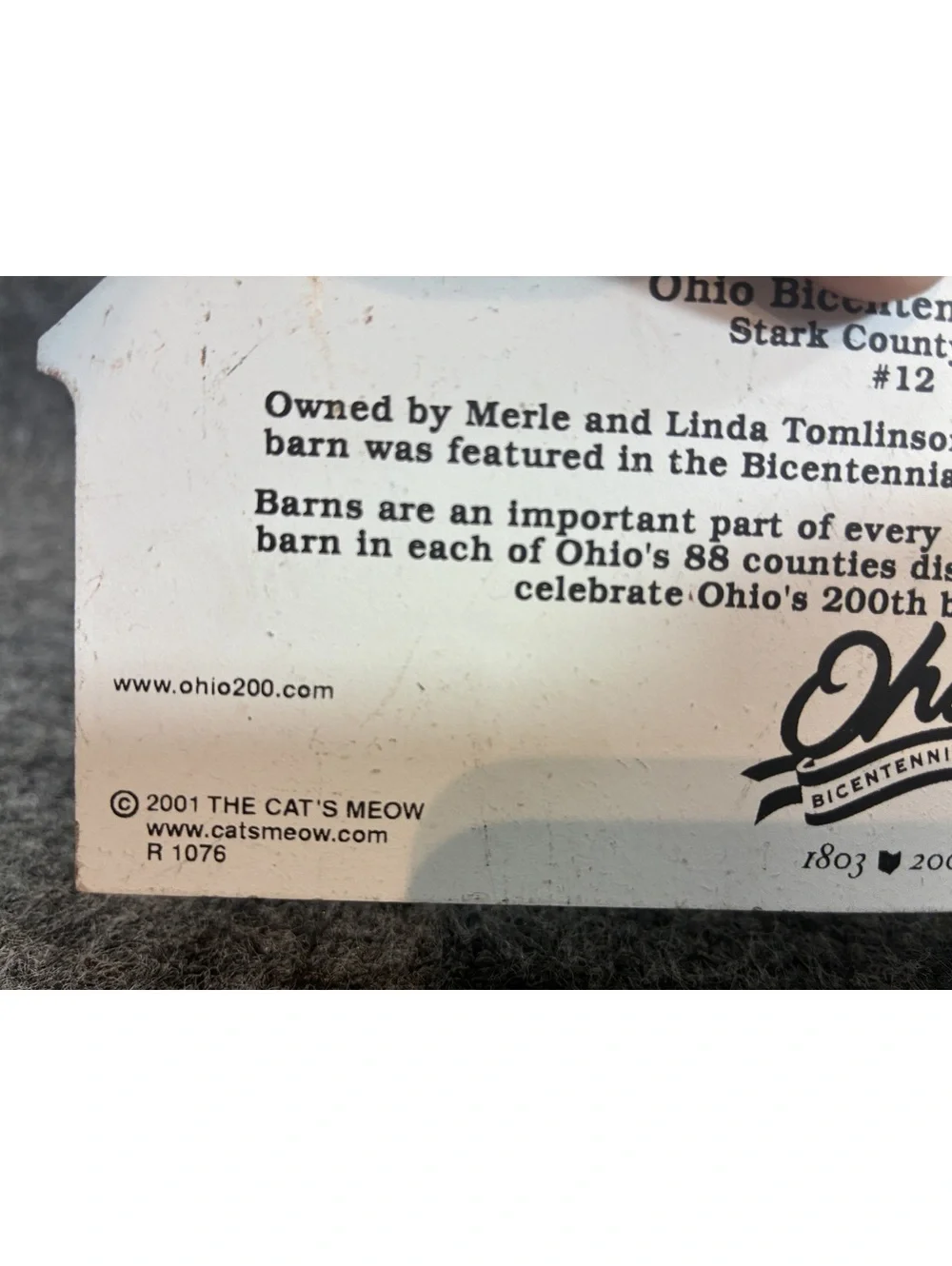 2 Ohio Bicentennial Barn Wooden Collectible 2003 Cats Meow